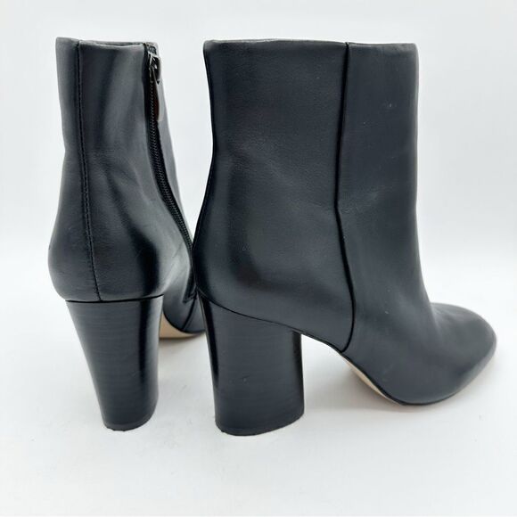 Neiman Marcus Niana Almond‎ Toe Bootie Black Leather Oval Sculptural Heel Sz 5.5 - Picture 4 of 12